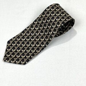 Ermenegildo Zegna Designo Exclusivo Tie‎ Black Geometric Print Silk Italy 57"